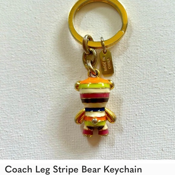COACH RARE Metal Vintage Legacy Striped Teddy Bear Keychain w Gemstone Eyes GUC - Picture 7 of 7